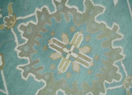 Hand Knotted Oriental Oushak Teal, Ivory and Beige Wool Area Rug