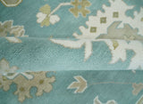 Hand Knotted Oriental Oushak Teal, Ivory and Beige Wool Area Rug