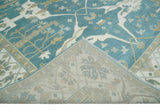 Hand Knotted Oriental Oushak Teal, Ivory and Beige Wool Area Rug