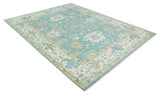 Hand Knotted Oriental Oushak Teal, Ivory and Beige Wool Area Rug
