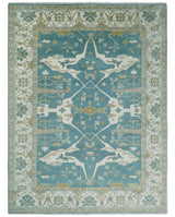 Hand Knotted Oriental Oushak Teal, Ivory and Beige Wool Area Rug