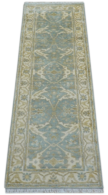 Hand Knotted Oushak Design Gray And Beige 2.8x8 Wool Rug
