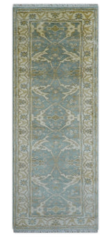 Hand Knotted Oushak Design Gray And Beige 2.8x8 Wool Rug