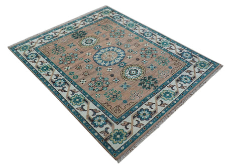 Hand knotted Peach Traditional Khotan Design 8x10 Wool Area Rug