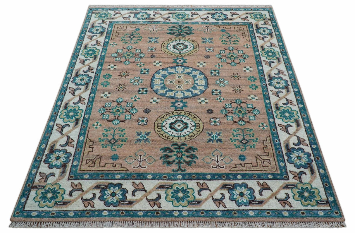 Hand knotted Peach Traditional Khotan Design 8x10 Wool Area Rug