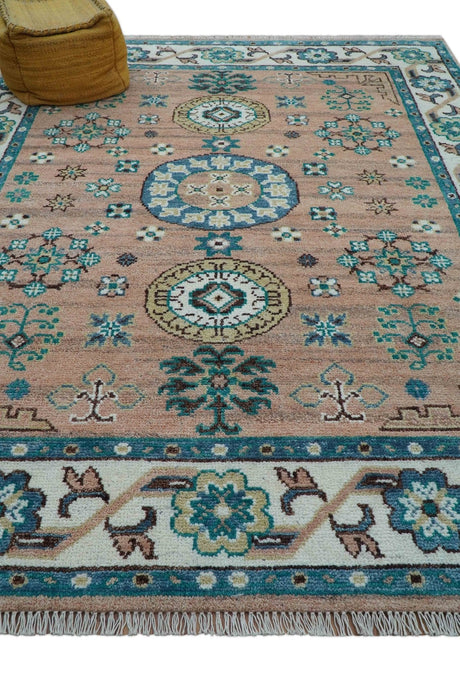 Hand knotted Peach Traditional Khotan Design 8x10 Wool Area Rug
