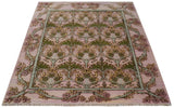 Hand Knotted Pink, Green and Beige Floral Traditional Antique Style Wool Area Rug