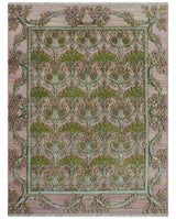 Hand Knotted Pink, Green and Beige Floral Traditional Antique Style Wool Area Rug