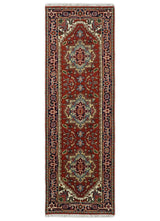 Hand Knotted Red, Ivory and Blue Traditional Heriz Multi size Wool Area Rug