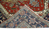 Hand Knotted Red, Ivory and Blue Traditional Heriz Multi size Wool Area Rug