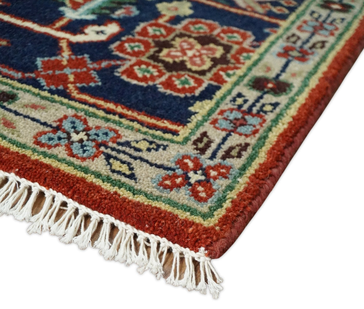 Hand Knotted Red, Ivory and Blue Traditional Heriz Multi size Wool Area Rug