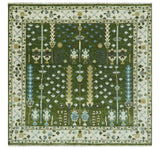 Hand Knotted Royal Green and Ivory Traditional Turkish Style Tree Of Life Multi Size Wool Area Rug