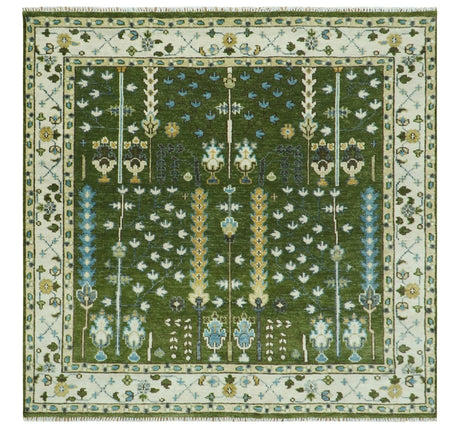 Hand Knotted Royal Green and Ivory Traditional Turkish Style Tree Of Life Multi Size Wool Area Rug
