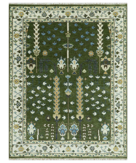 Hand Knotted Royal Green and Ivory Traditional Turkish Style Tree Of Life Multi Size Wool Area Rug