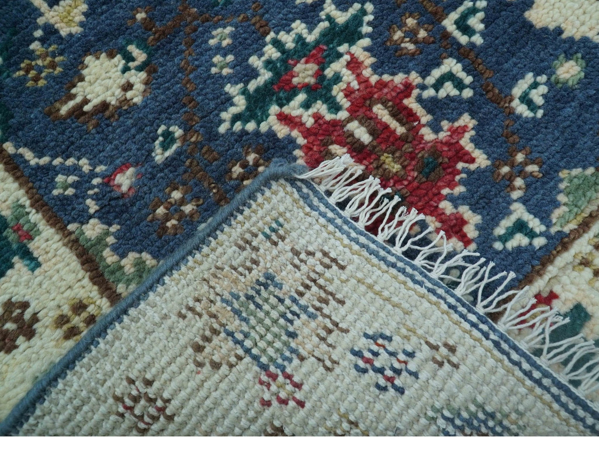 Hand knotted Runner 2.6x8 Blue And Ivory Traditional Design Wool Rug