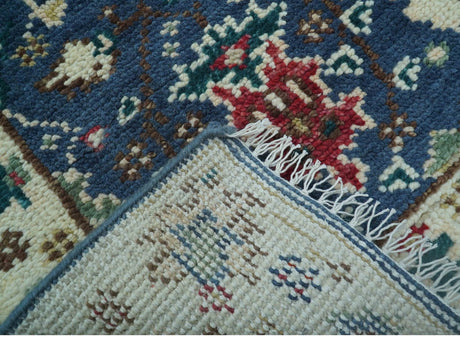 Hand knotted Runner 2.6x8 Blue And Ivory Traditional Design Wool Rug