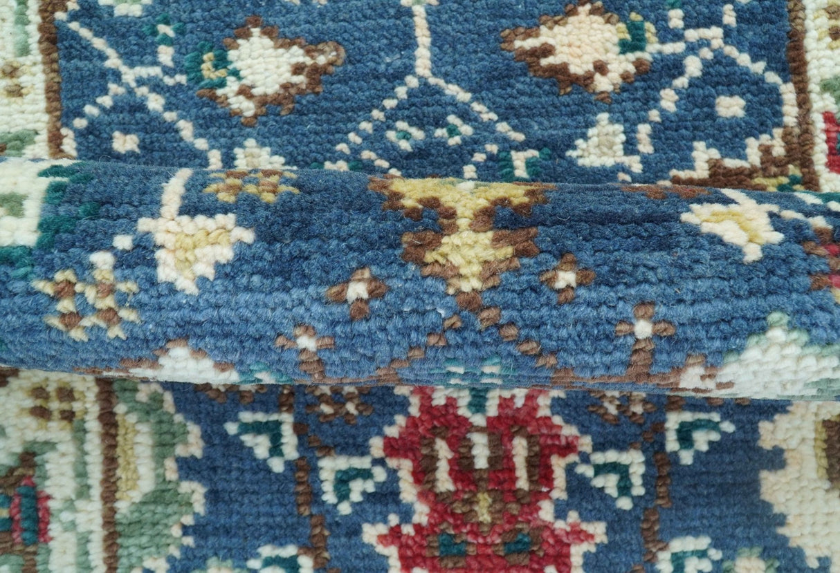 Hand knotted Runner 2.6x8 Blue And Ivory Traditional Design Wool Rug
