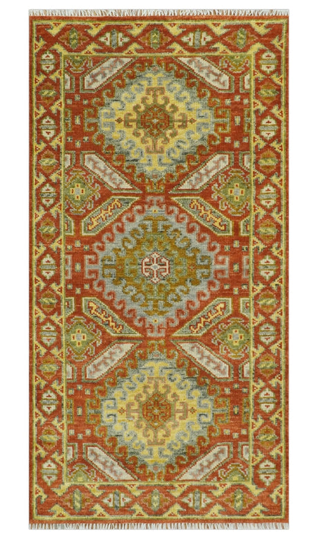 Hand Knotted Rust and Beige Oriental Traditional Multi Size Wool Area Rug, Living Room and Bedroom Rug