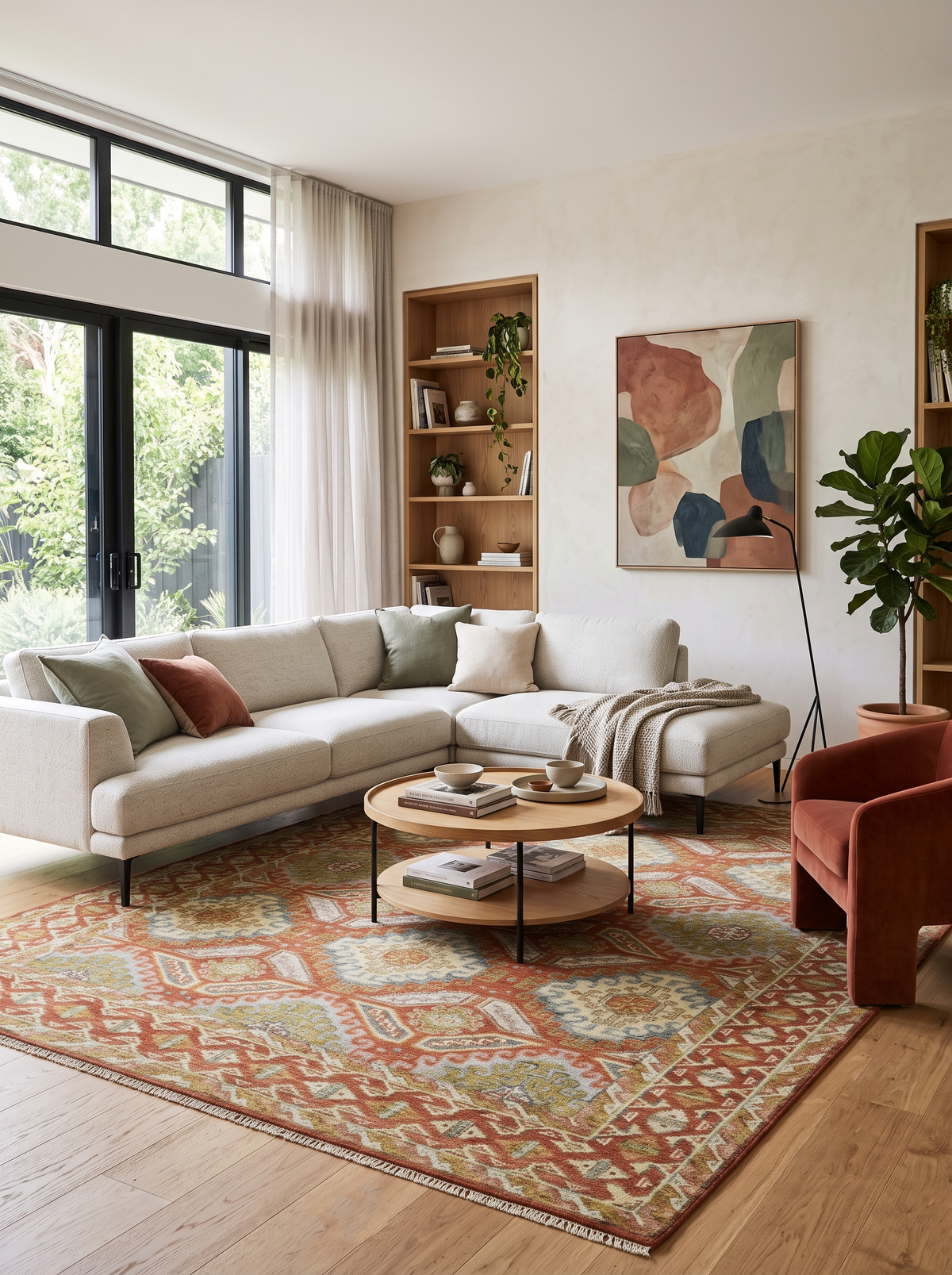 Hand Knotted Rust and Beige Oriental Traditional Multi Size Wool Area Rug, Living Room and Bedroom Rug