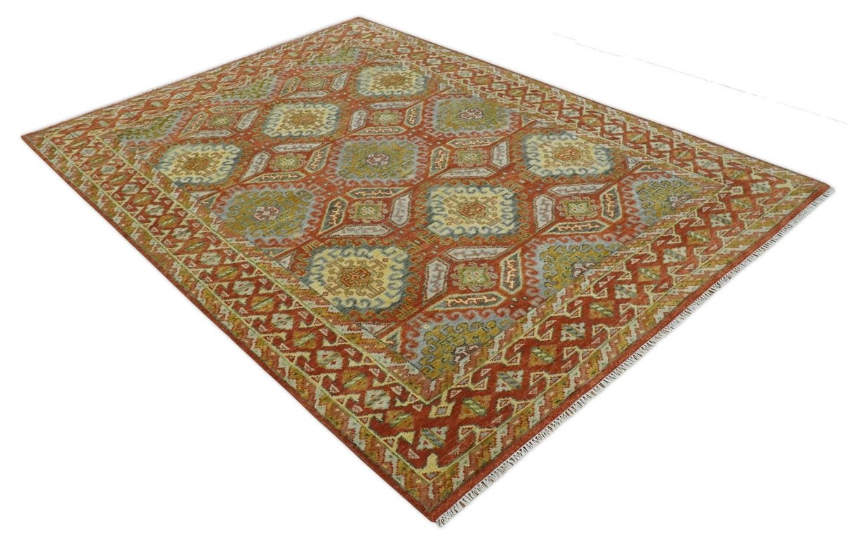 Hand Knotted Rust and Beige Oriental Traditional Multi Size Wool Area Rug, Living Room and Bedroom Rug