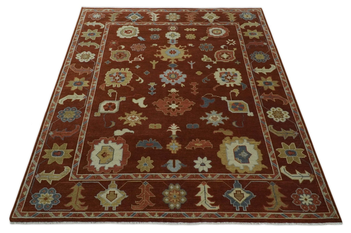 Hand Knotted Rust and Beige Traditional Oushak Wool Area Rug
