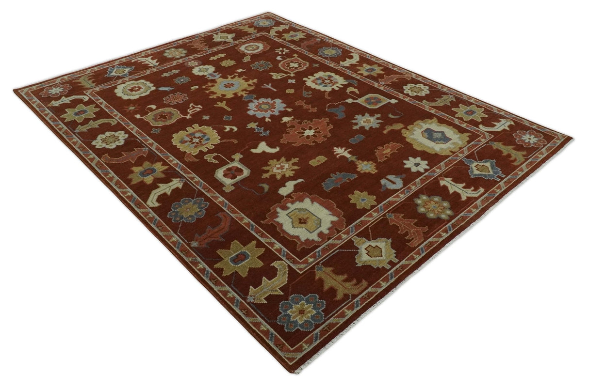 Hand Knotted Rust and Beige Traditional Oushak Wool Area Rug