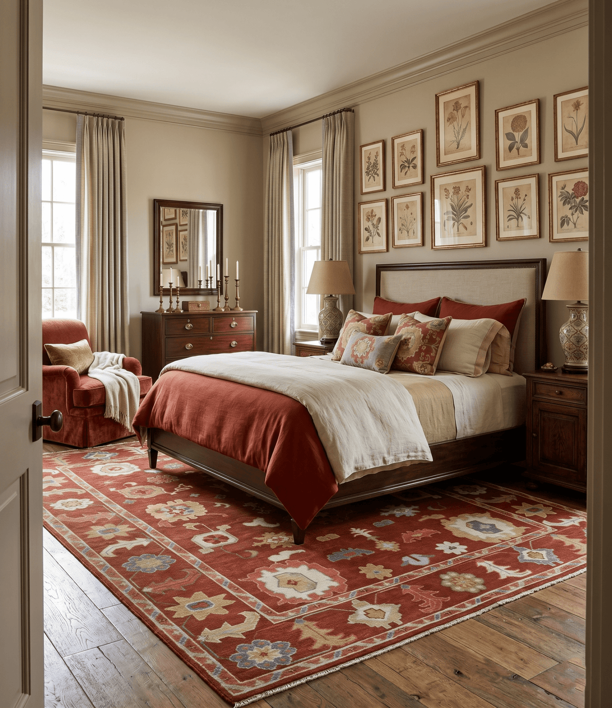 Hand Knotted Rust and Beige Traditional Oushak Wool Area Rug
