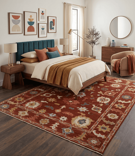 Hand Knotted Rust and Beige Traditional Oushak Wool Area Rug
