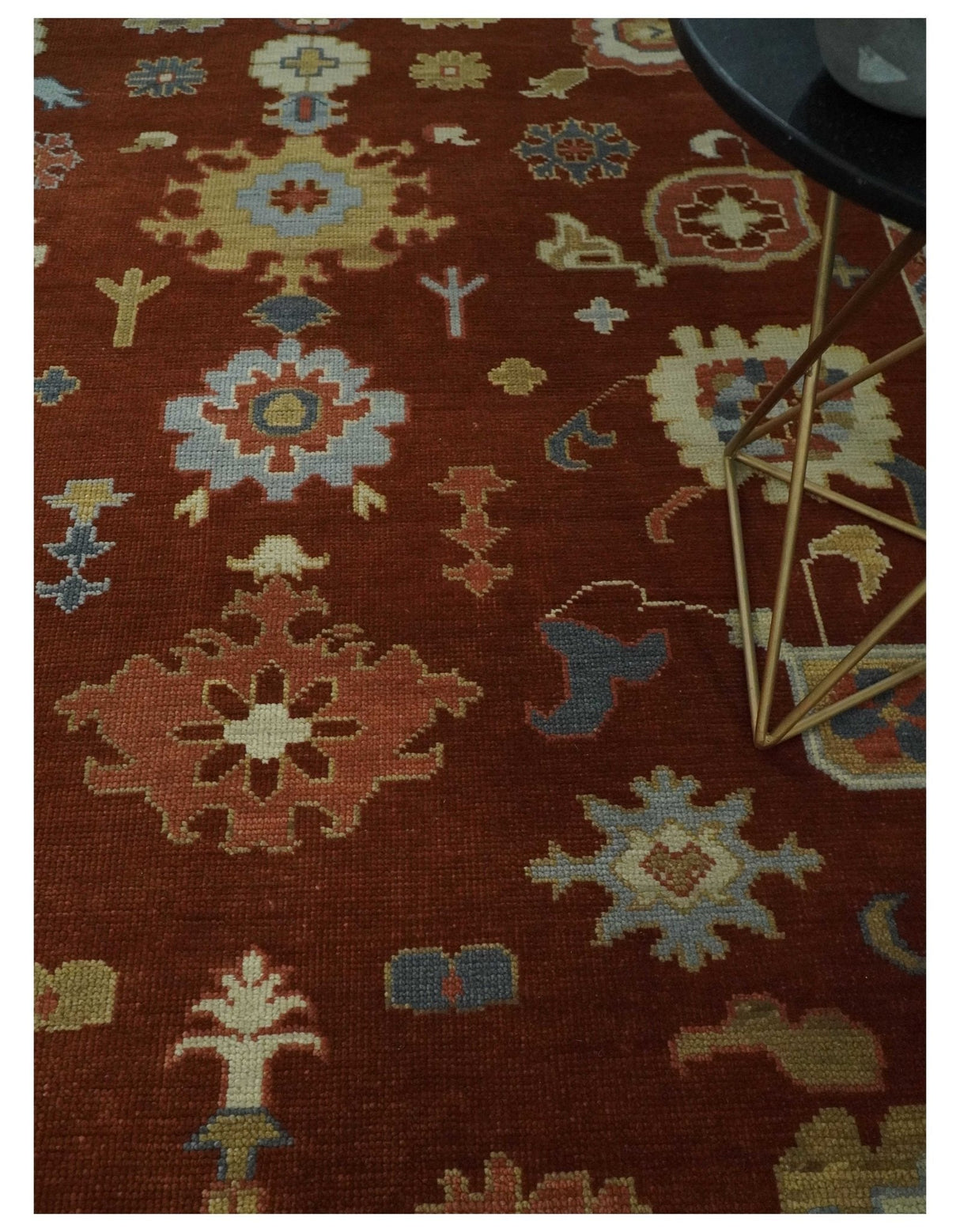 Hand Knotted Rust and Beige Traditional Oushak Wool Area Rug