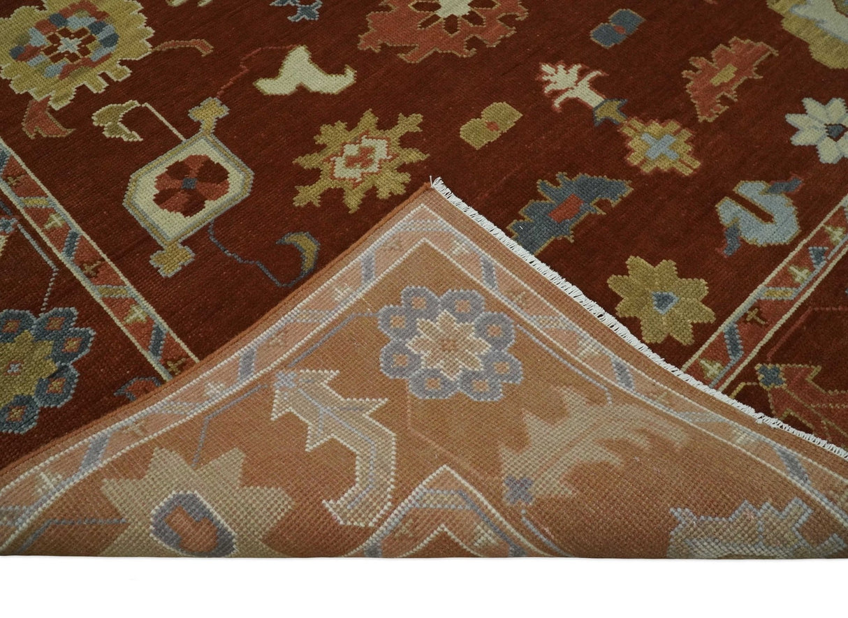 Hand Knotted Rust and Beige Traditional Oushak Wool Area Rug
