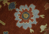Hand Knotted Rust and Beige Traditional Oushak Wool Area Rug