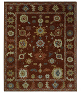 Hand Knotted Rust and Beige Traditional Oushak Wool Area Rug