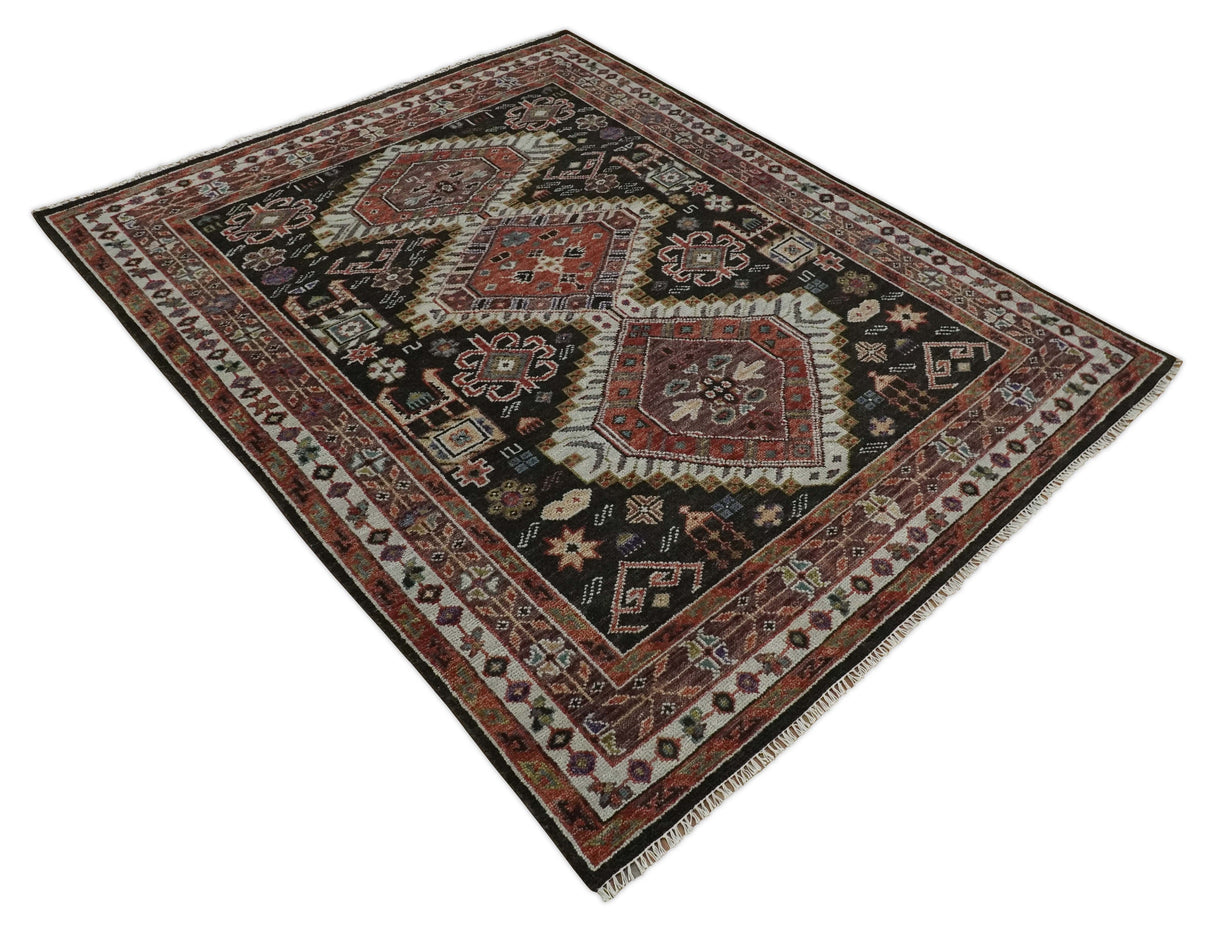 Hand Knotted Rust and Black Traditional Multi Size Wool Area Rug