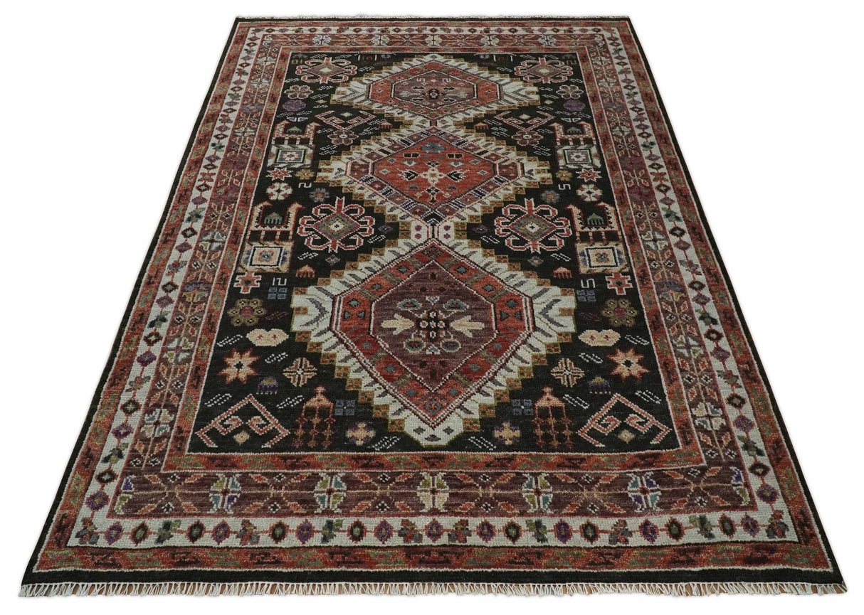 Hand Knotted Rust and Black Traditional Multi Size Wool Area Rug
