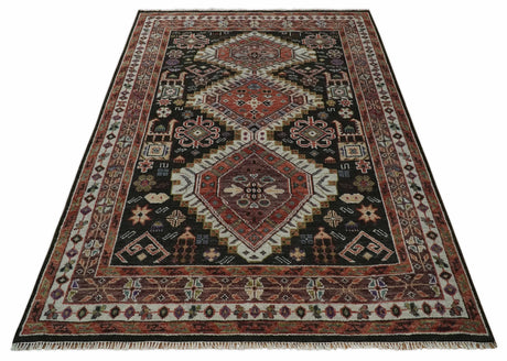 Hand Knotted Rust and Black Traditional Multi Size Wool Area Rug