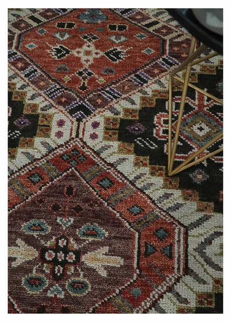 Hand Knotted Rust and Black Traditional Multi Size Wool Area Rug