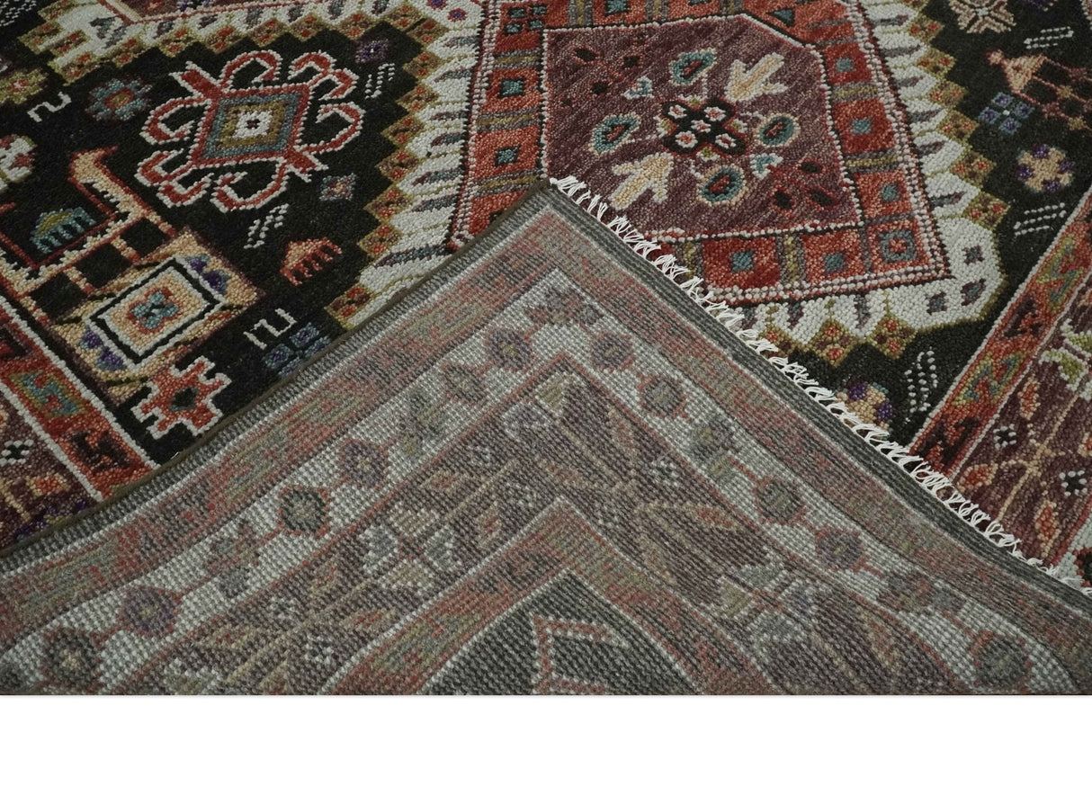 Hand Knotted Rust and Black Traditional Multi Size Wool Area Rug