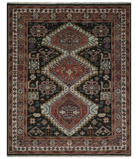 Hand Knotted Rust and Black Traditional Multi Size Wool Area Rug