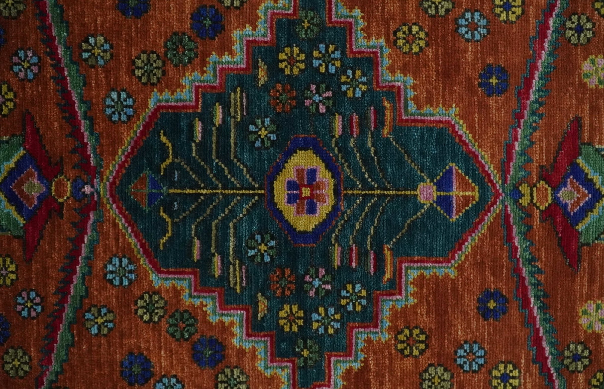 Hand Knotted Rust and Blue Traditional Floral Multi Size Wool Area Rug