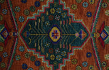 Hand Knotted Rust and Blue Traditional Floral Multi Size Wool Area Rug