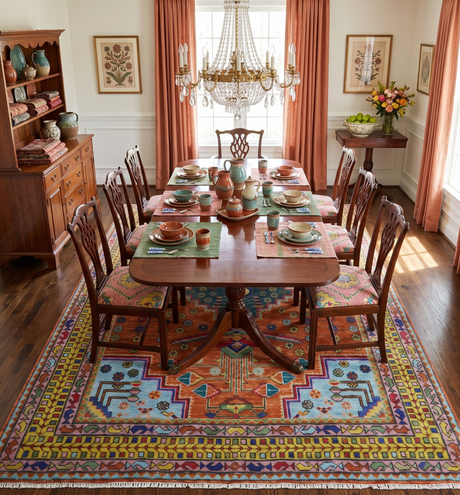 Hand Knotted Rust and Blue Traditional Floral Multi Size Wool Area Rug
