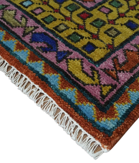 Hand Knotted Rust and Blue Traditional Floral Multi Size Wool Area Rug