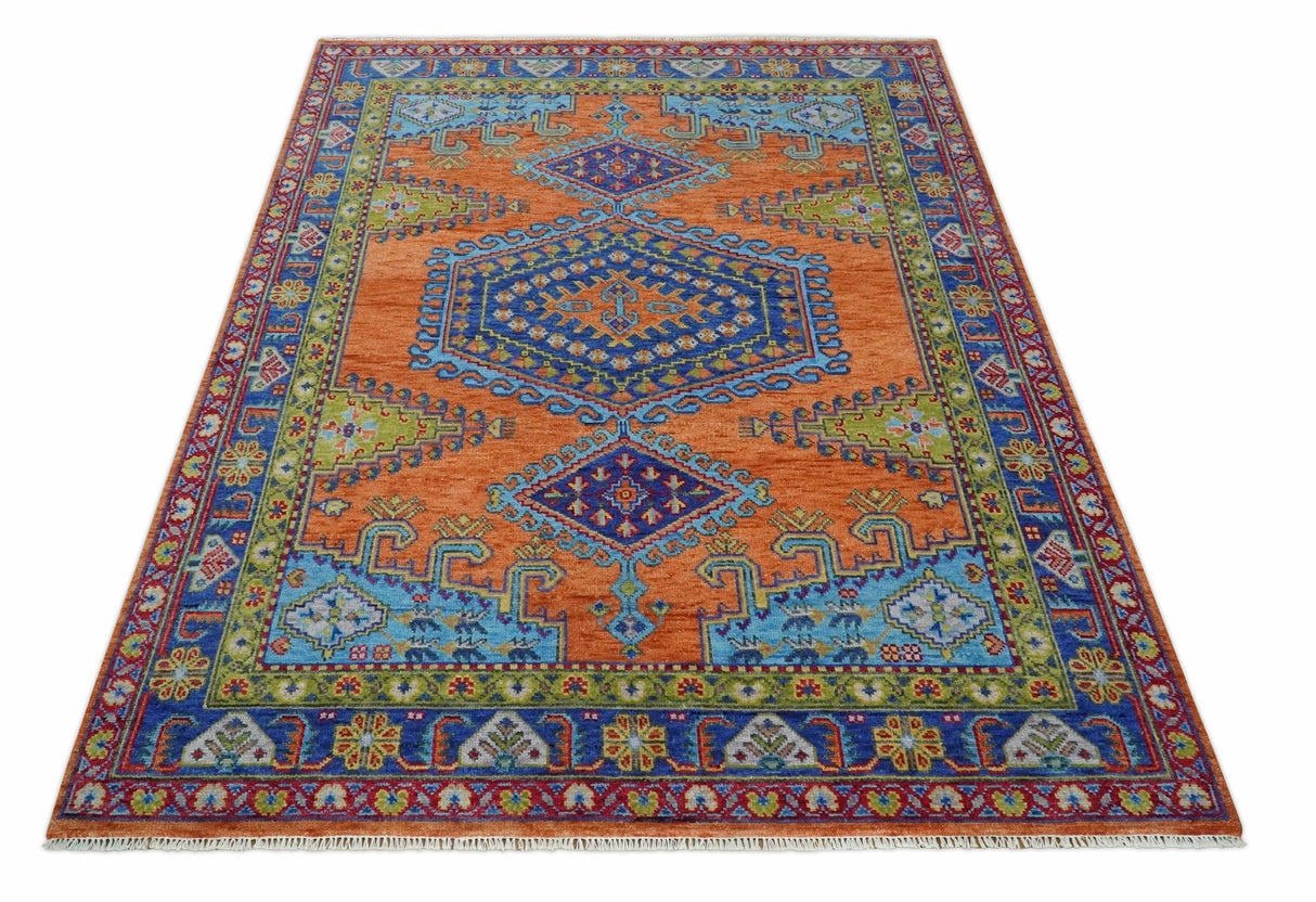 Hand Knotted Rust And Blue Traditional Multi Size Antique Wool Area Rug