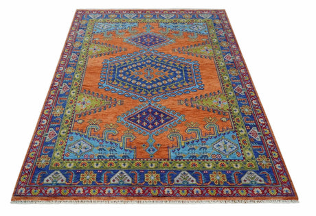Hand Knotted Rust And Blue Traditional Multi Size Antique Wool Area Rug