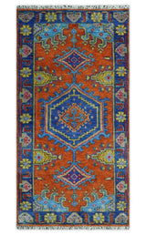 Hand Knotted Rust And Blue Traditional Multi Size Antique Wool Area Rug