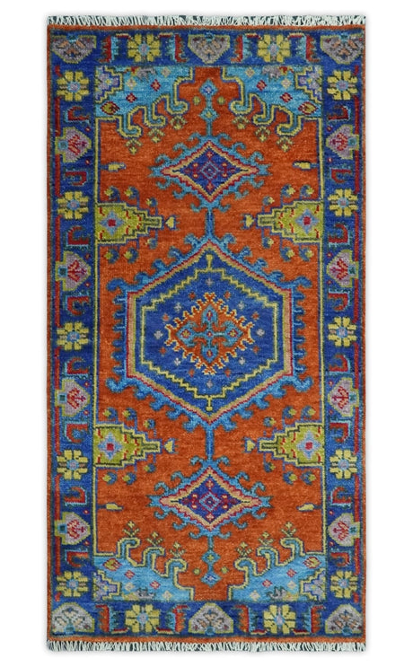 Hand Knotted Rust And Blue Traditional Multi Size Antique Wool Area Rug