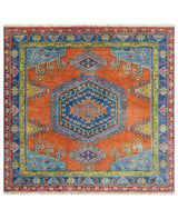 Hand Knotted Rust And Blue Traditional Multi Size Antique Wool Area Rug