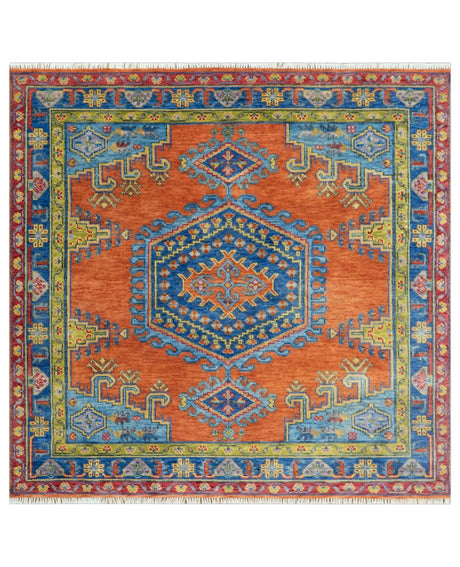 Hand Knotted Rust And Blue Traditional Multi Size Antique Wool Area Rug