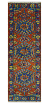 Hand Knotted Rust And Blue Traditional Multi Size Antique Wool Area Rug