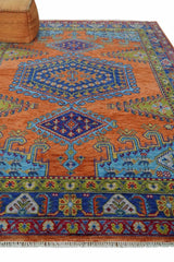 Hand Knotted Rust And Blue Traditional Multi Size Antique Wool Area Rug